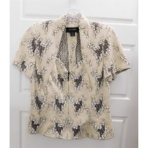 St John Beige Black Metallic Knit Full Zip Sweater Short Sleeve Jacket USA sz 10